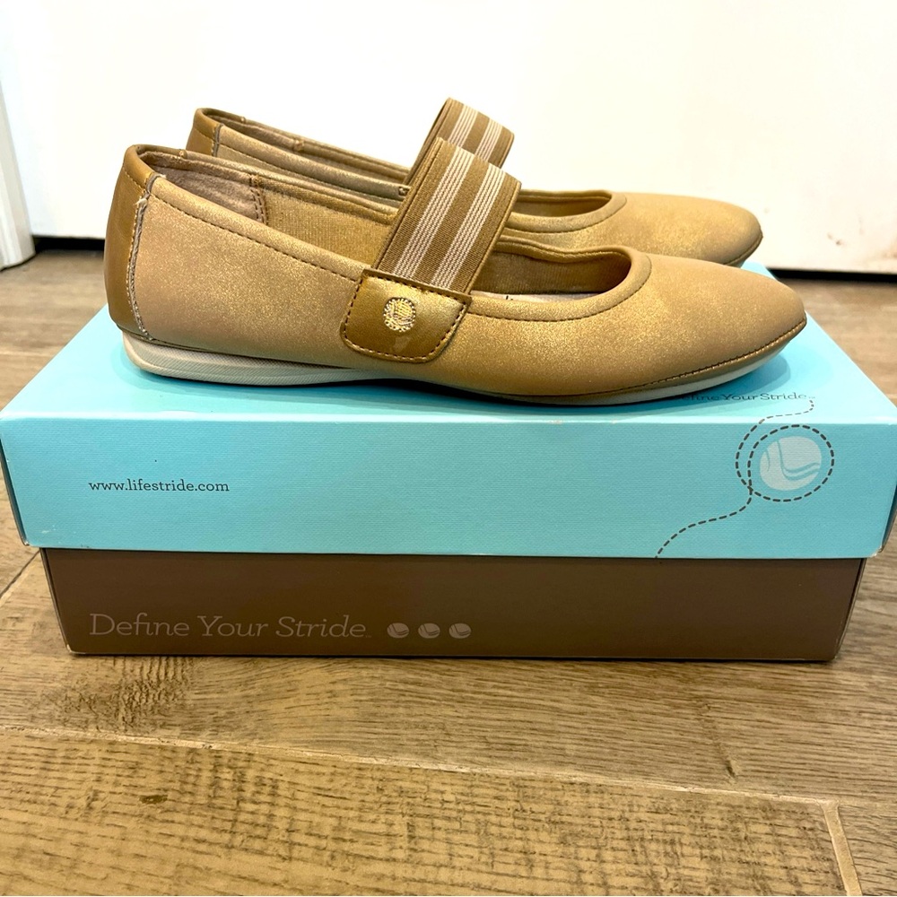 Life Stride Women Ballet Flats Aries Faux‎ Leather Metallic Mary Jane Sz 6.5
